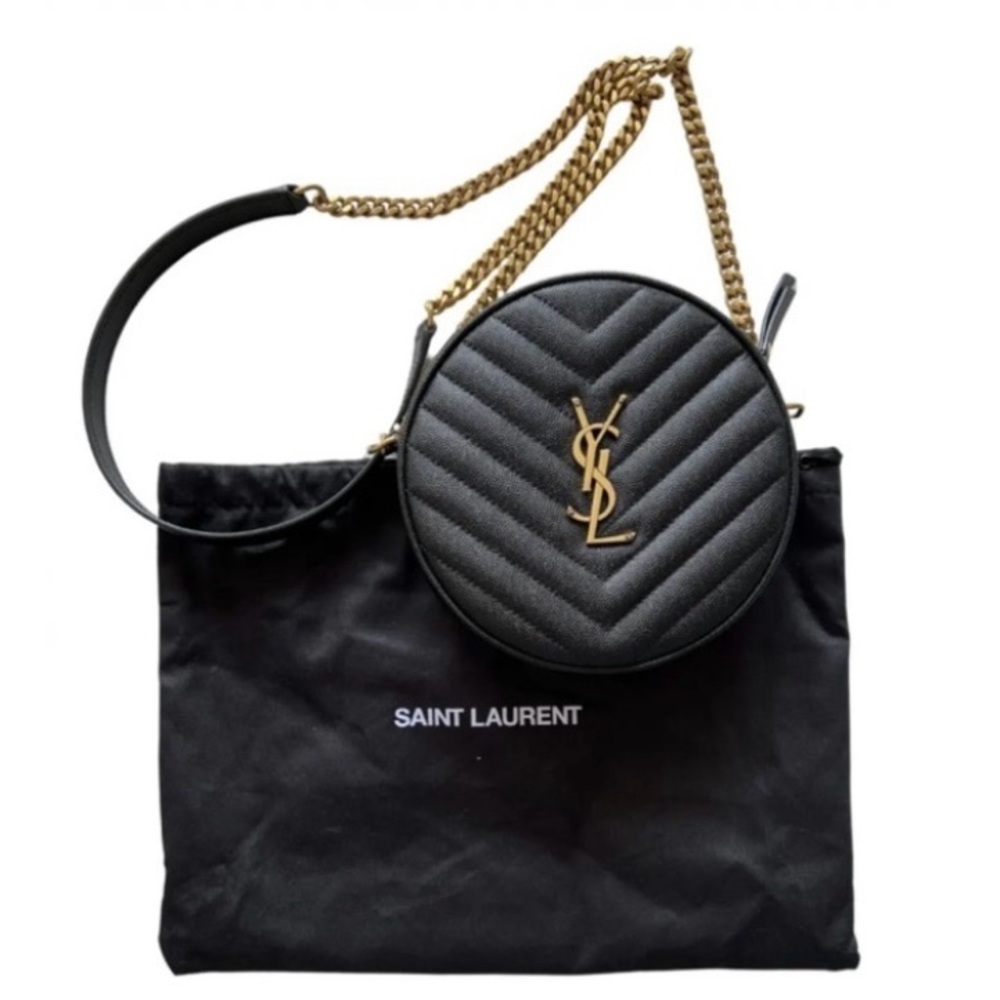 NEW, AUTHENTIC YVES SAINT LAURENT YSL Round Purse, Chain And Leather Strap